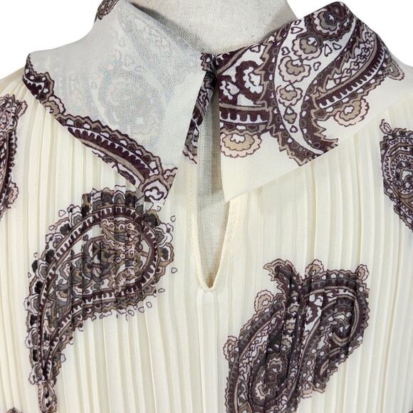 Chico’s Petite SZ 2P (Large) Top Paisley Accordion Pleats Long Sleeves Lined - Picture 7 of 10